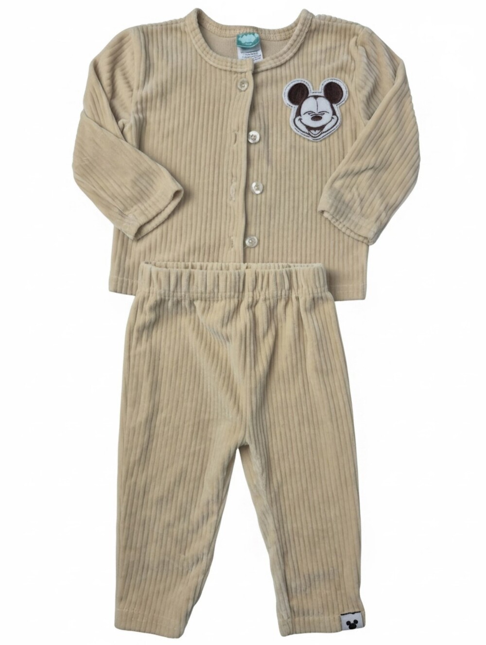 Disney Baby Mickey Mouse Ribbed Velour 2-Piece Cardigan & Pants Set Beige 6-9M